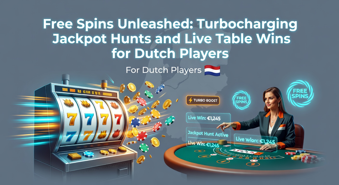 Spannende free spins actie op een online slot met jackpot symbool en Nederlandse vlag op de achtergrond