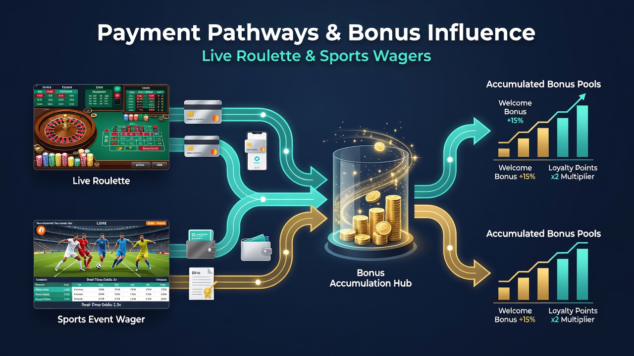 Grafiek die de correlatie toont tussen betalingsroutes en bonusaccumulatie percentages in live games en sportbets